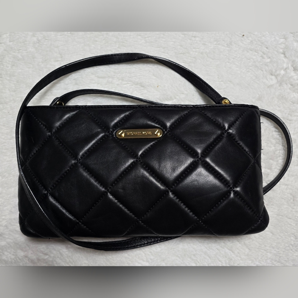 Michael Kors Purse Black And Gold Crossbody Shoudler Bag MK Clutch Handbag
